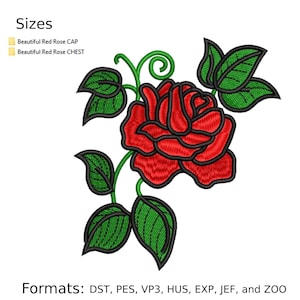 Red Rose Embroidery Design – 2 Sizes – Instant Download