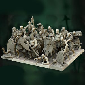 Zombie horde warriors unit | Highlands Miniatures | 28mm 32mm 54mm 75mm | Fantasy battles DND RPG Undead Zombie Town guard Warriors