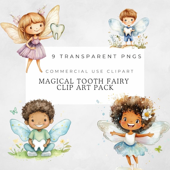 Tooth Fairy Clipart Bundle – 9 Cute Tooth Fairy PNGs – Whimsical Fairy Graphics – Fantasy Digital Download – Commercial Use