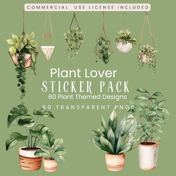 60 Plant Sticker Clipart – Cute Botanical & Greenery Stickers – PNG Digital Download