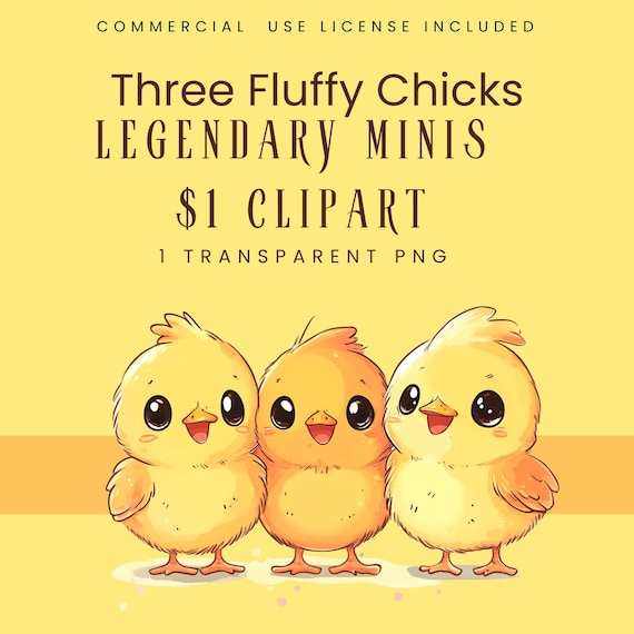 Three Fluffy Chicks Clipart | Cute Yellow Baby Chicks | Legendary Minis  Digital Download