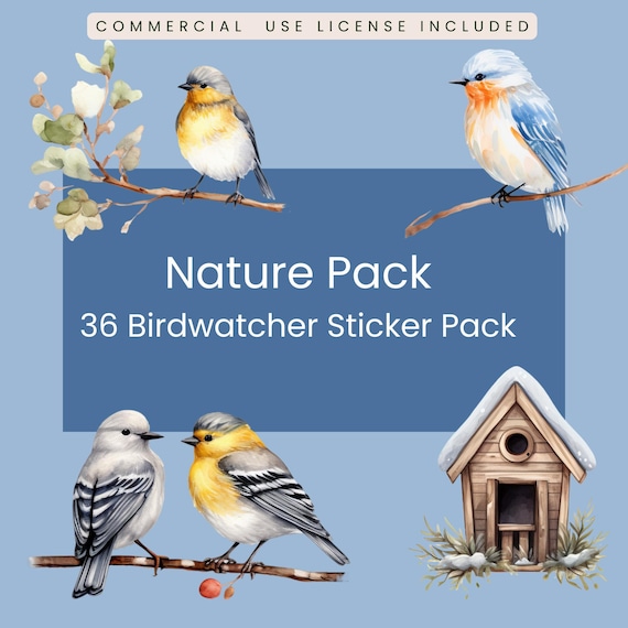 36 Bird & Birdwatching Stickers – Cute Nature Clipart – PNG Digital Download