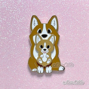 Mama Corgi Hard Enamel Pin: Swinging Puppy Dog Mom
