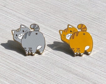 Grey and Orange Tabby Cat Butt Hard Enamel Pins