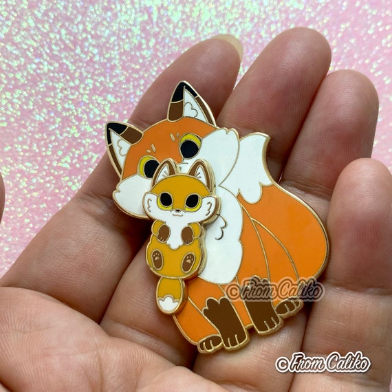 Mama Fox Hard Enamel Pin: Swinging Baby Fox, Gold Metal - Etsy