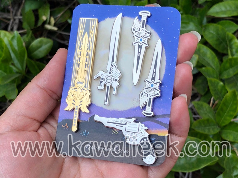 Final Fantasy XV FFXV Weapons Enamel Pins Noctis Ignis Prompto Gladiolus Sword Daggers Gun image 1