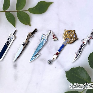 Final Fantasy Weapons Enamel Pins FF7 Buster Sword FF8 Gunblade FFX Brotherhood Yuna Staff FFXIII Lightning Gunblade image 1