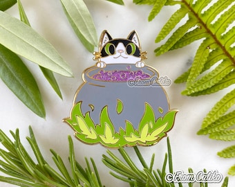 Cauldron Cat Hard Emaille Pin - glow in the dark