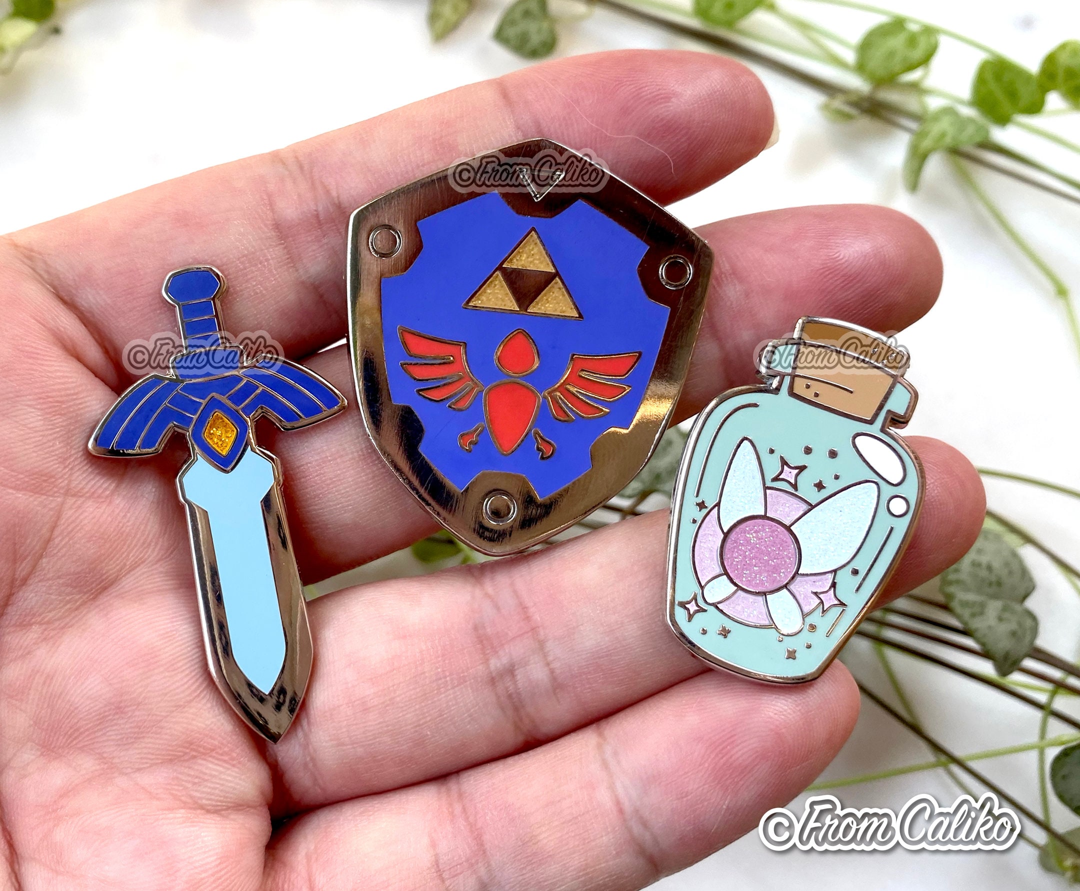 Zelda Hard Enamel Pins: Breath of the Wild Sword, Shield, Fairy