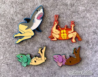 Merperson Reverse Mermaid Merman Mershark Mercrab Rainbow Enamel Pin