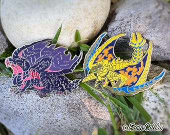 Glow-in-the-Dark Monster Enamel Pins – Gore Magala & Rey Dau