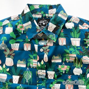 Kamerplanten en katten button-up shirt kamerplanten
