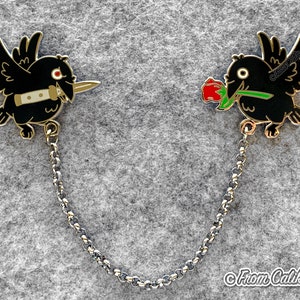 Knife Crow enamel pin chained collar pins