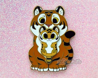 Mama Tiger Hard Enamel Pin: Swinging Baby Tiger Mom Gift