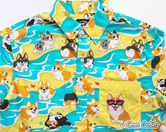 Corgi Beach Day Button Up Shirt