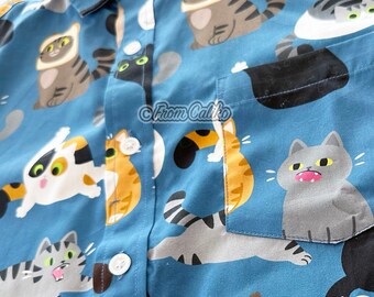Multi-color Cat Print Cotton Button-up Shirt - Etsy