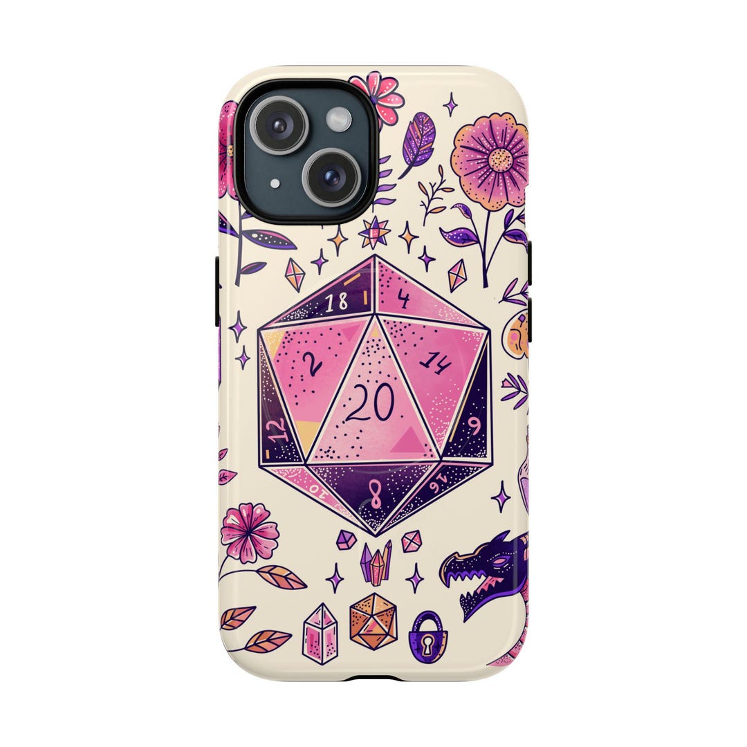 D20 Floral RPG Tough Magnetic iPhone Case | Pink Dice Gamer Protective ...