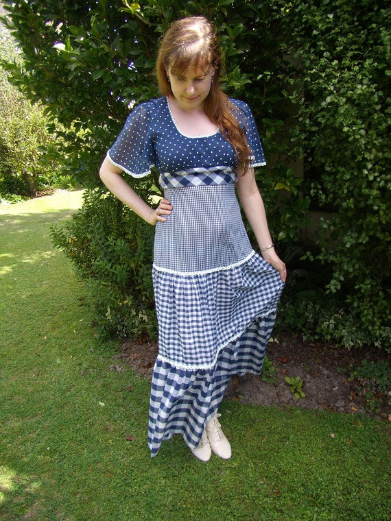 1970's Young Innocent Blue Check Gingham Dress