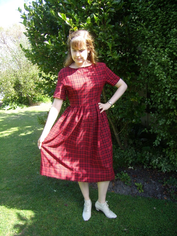 1980's does 1950's red plaid dress