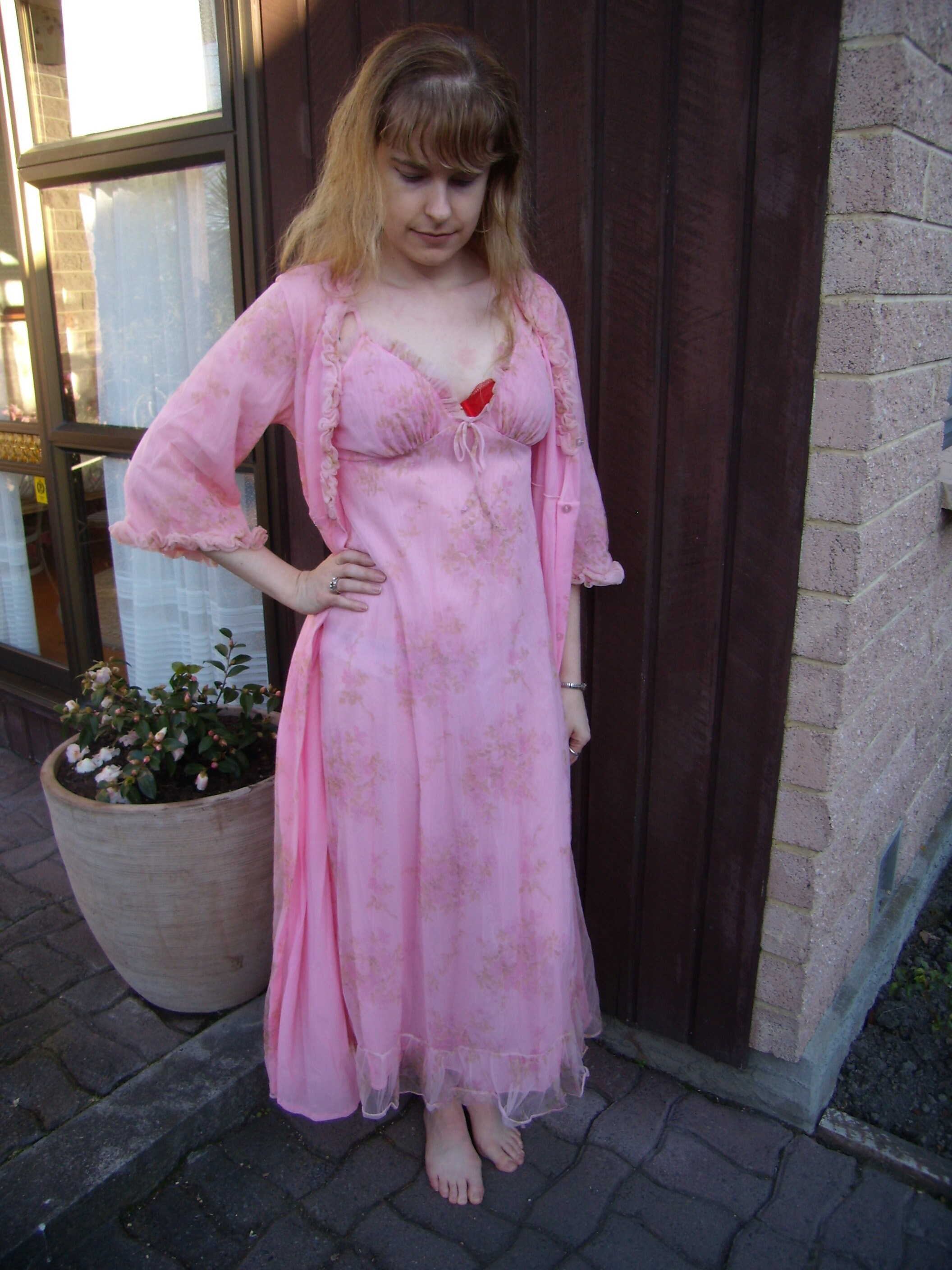 1960 Bright Pink Bri Nylon Nightie and Dressing Gown Set Etsy