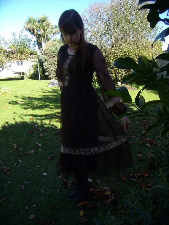 Brown 1970's Peasant Style Dress