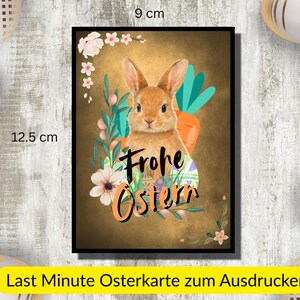 Frohe Ostern Karte zum Ausdrucken – Last Minute Karte -  mit süßem Hasenmotiv – 4 Farben – DIY Ostergrußkarte zum selber drucken