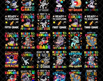Bereit für die Schule? PNG-Bundle, Astronauten-Schulanfangsdesign, Sublimationsdruck für die 1., 2. und 3. Klasse, PNG-Download, Schulanfangs-PNG