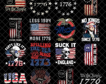 Pacote de PNGs da América de 1776, Imagens Patrióticas Digitais, PNG do 4 de Julho, Gráfico para Camiseta do Dia da Independência, Download Vintage dos EUA, Design para Sublimação