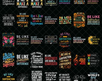 „Sei wie Subtraktion – Mach einen Unterschied“-PNG-Bundle, Lustiges Geschenk für Mathelehrer und -schüler, T-Shirt für den Schulanfang im Algebra-Klassenzimmer