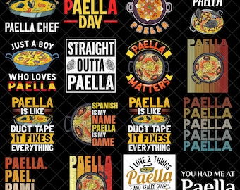 Paella Spanish Traditional Food PNG, Happy Paella Day Shirt Design, Spanish Cuisine Digital Download, Funny Paella Lover Gift png bundle
