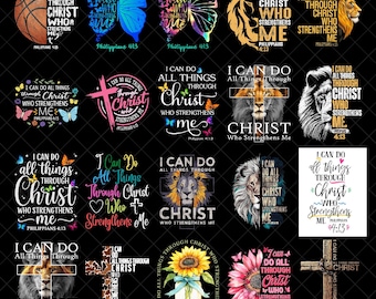 I Can Do All Things Through Christ PNG, Philippians 4 13 Bible Verse Digital, Christian Faith Scripture Design, Religious Sublimation File