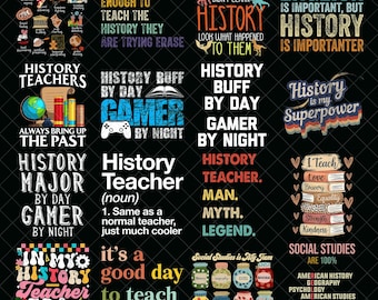 Pacote de PNG para Professor de História, Designs Engraçados para Camisetas de Professor de História, Citações de Ensino de História, Professor de Estudos Sociais PNG