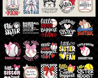 Baseball Sister PNG Bundle, Little Sister Biggest Fan und Big Sister Zitate, Family Baseball Game Day Shirt Digital Download Designs