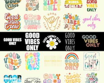 „Nur gute Laune“-PNG-Bundle, positive Retro-Sommer-Regenbogen-Zitate, motivierendes Lehrer-Shirt-Design (digitaler Download, Sublimationsdruck)