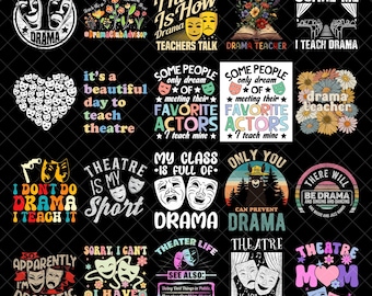 PNG-Bundle für Theaterlehrer, Theaterleben-Sublimation, Designs für den Theaterclub, Lustige Schauspielzitate (PNG), Theaterunterricht (PNG), Theatermutter (PNG)