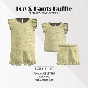 Ruffle Top & Pants Sewing Pattern: Baby-Kids DIY Clothes (Digital PDF Pattern)