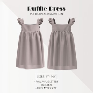 Ruffle Dress PDF Sewing Pattern: Easy Beginner Project (Sizes 1Y-10Y)