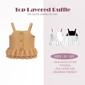 Ruffle Layered Top PDF Sewing Pattern: Baby & Kids Sizes 1Y-10Y (Digital Download)