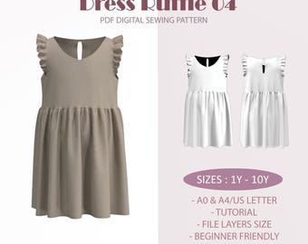 Ruffle Dress PDF Sewing Pattern: Baby & Kids Sizes 1Y-10Y (Instant Download)