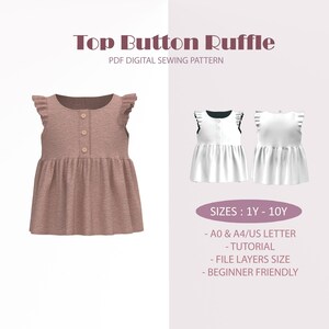 Ruffle Top PDF Sewing Pattern: Easy Kids Crop Top (Sizes 1Y-10Y) (Digital Download)