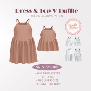 Bundle Dress & Top Ruffle Baby Kids PDF Sewing Pattern | Bundle Sewing Pattern Sizes 1Y-10Y, Easy Project Sewing Pattern, Instant Download
