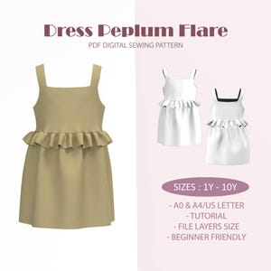 Ruffle Peplum Dress PDF Sewing Pattern: Kids Sizes 1-10Y (Digital Download)