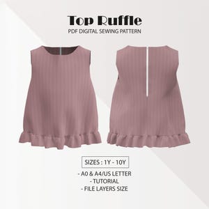 Patrón de costura de top con volantes para niños, patrón de costura en PDF, patrón de costura fácil en PDF para niña, patrón de costura de top para niños en PDF, patrón de costura digital para ropa de bebé