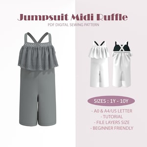 Ruffle Jumpsuit Sewing Pattern: Baby & Kids Sizes 1Y-10Y (PDF Pattern)