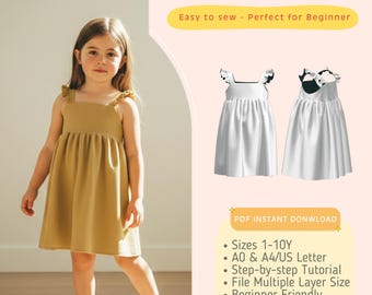 Ruffle Dress Sewing Pattern for Kids PDF | Beginner Friendly | Size 1-10Y, Instant Download