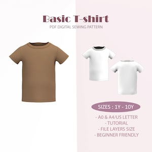 Baby & Kids Basic T-shirt Sewing Pattern: Sizes 1Y-10Y (PDF Pattern)