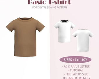 Kids Basic T-shirt Sewing Pattern | Sizes 1Y-10Y (PDF Pattern)