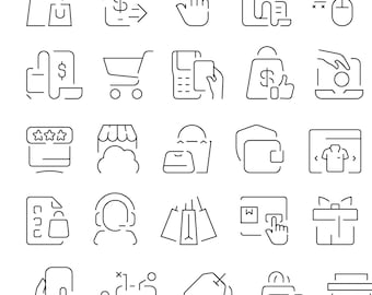 E-Commerce & Online Shopping Line Icons – 40 Minimalist Vector Icons