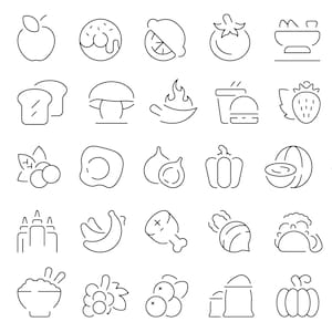 Food & Ingredients Line Icons – 40 Minimalist Vector Icons