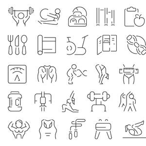 Iconos de línea de fitness y entrenamiento: 40 iconos vectoriales minimalistas